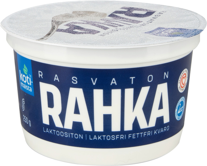 Kotimaista laktoositon maitorahka 250 g, maks. 4 erää/talous. 2 €/kg