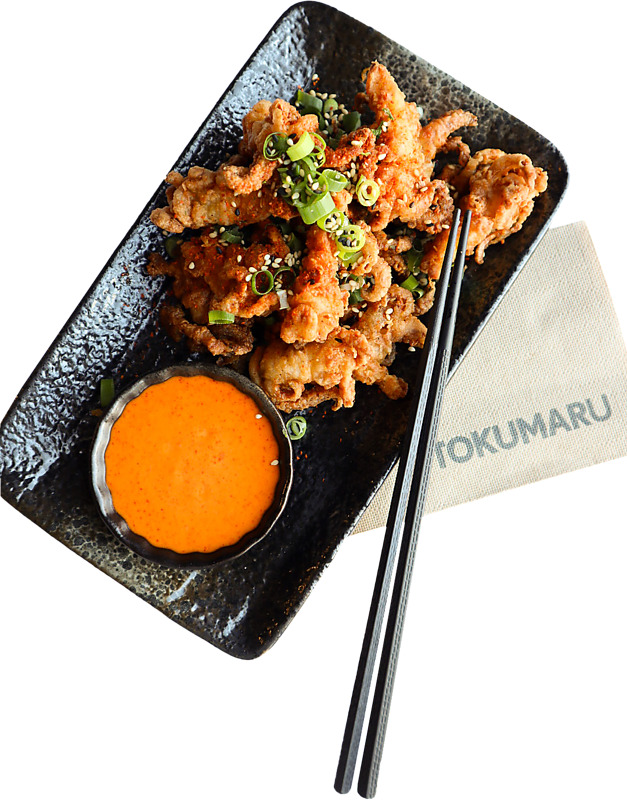 Karaage-mustekala, aterian yhteydessä 