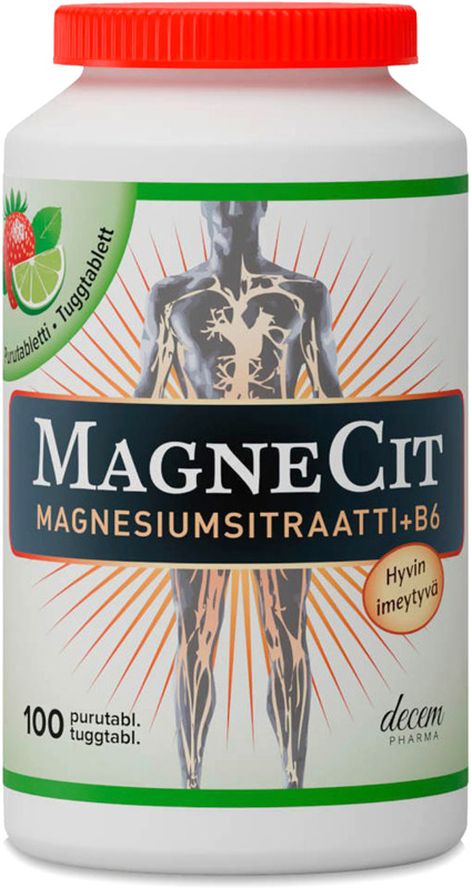 MagneCit magnesiumsitraatti mansikka-lime 100 purutabl.