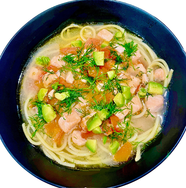 Lohi Avocado Nuudelikeitto