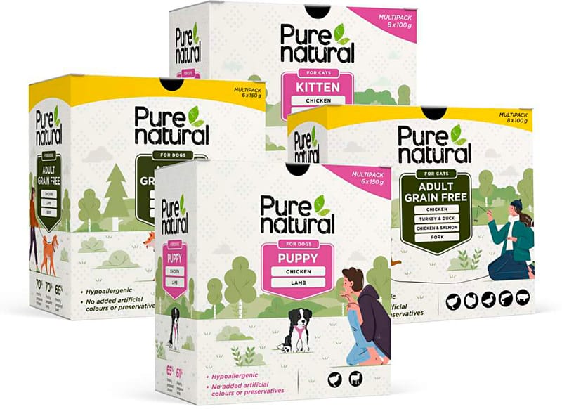 Purenatural-märkäruokamultipackit koirille ja kissoille
