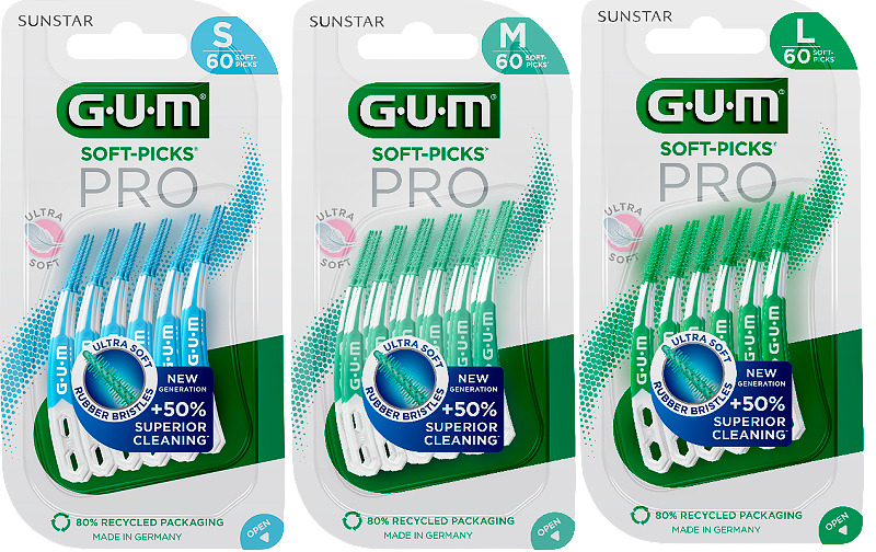 GUM Soft-Picks PRO hammasväliharjat 60 kappaletta, kolme eri kokoa