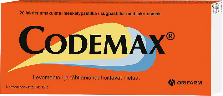 CODEMAX imeskeltävä kurkkupastilli 20 kpl