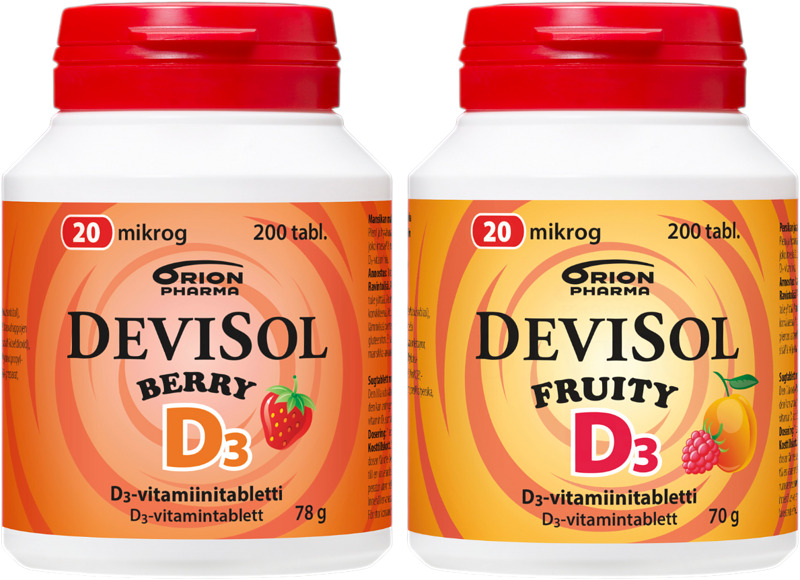 Devisol D3-vitamiini 20 mikrog. fruity tai berry 200 tabl. 