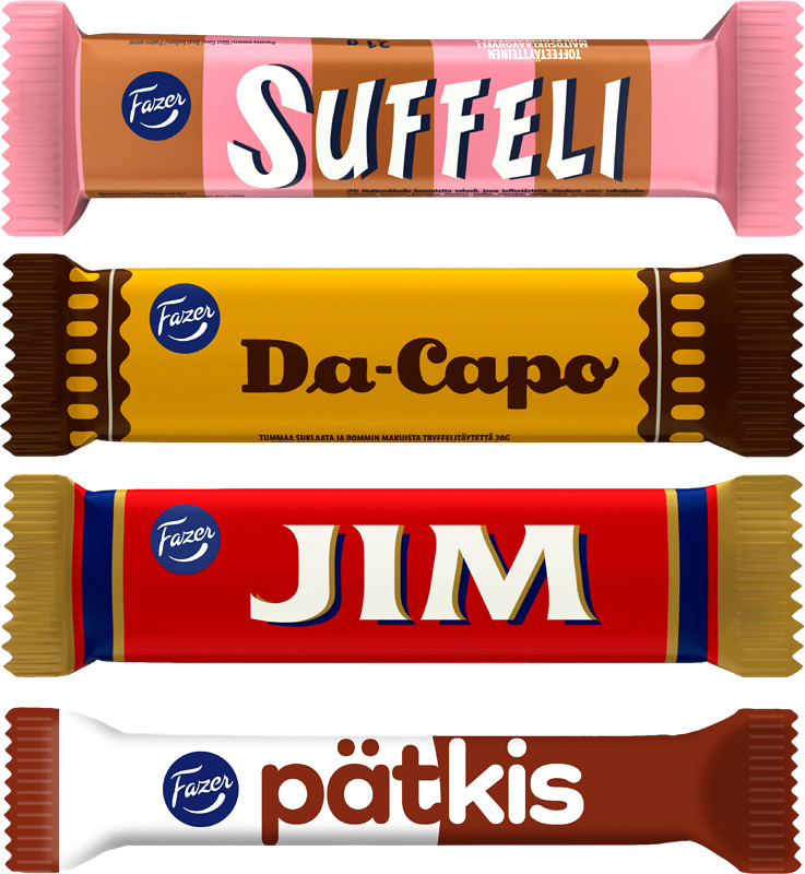 Fazer patukat 14–21 g, Suffeli, Pätkis, Jim ja Da Capo