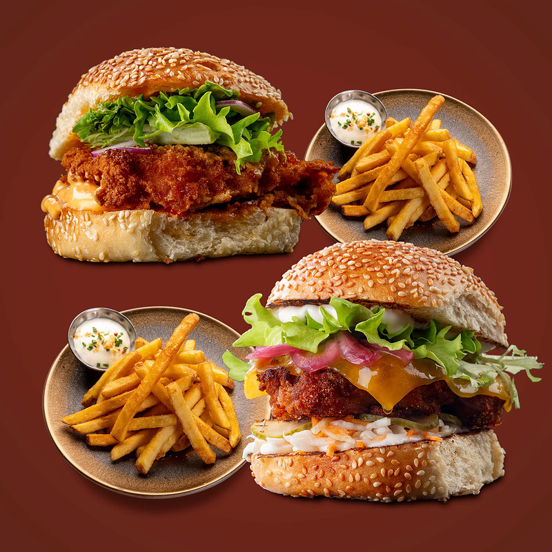 2 x Burger kanapihvillä + Fries & Aioli-dippi. Tarjous voimassa to-su