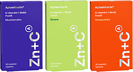 Apteekkarin C + Sinkki imeskelypastillit 30 kpl omena, mustaherukka tai veriappelsiini