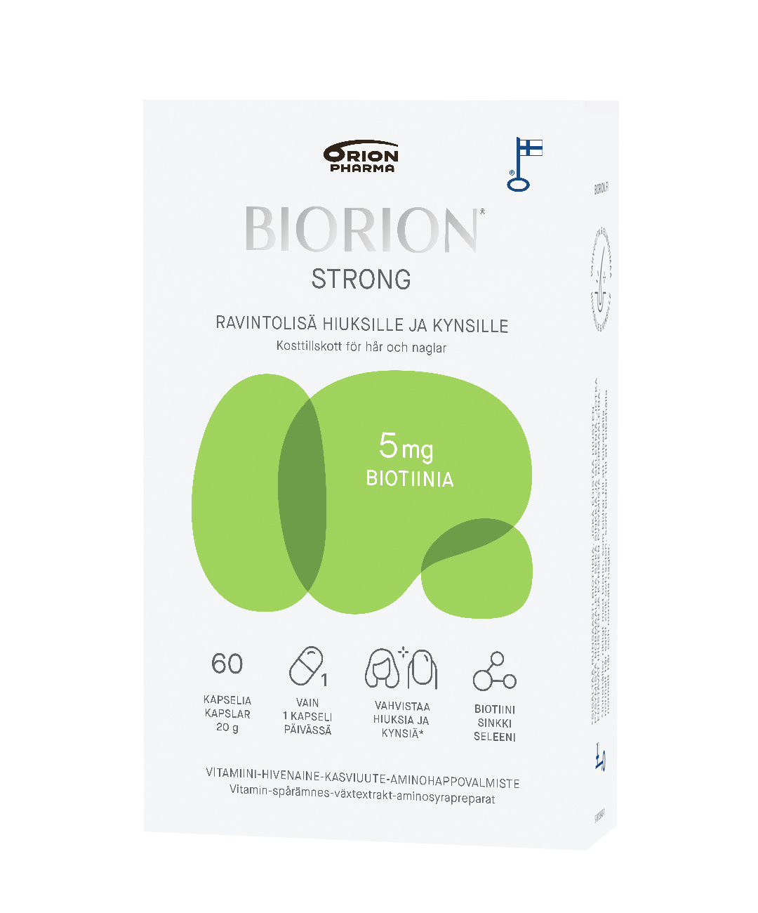 Biorion Strong 5 mg ravintolisä hiuksille ja kynsille 60 kapselia