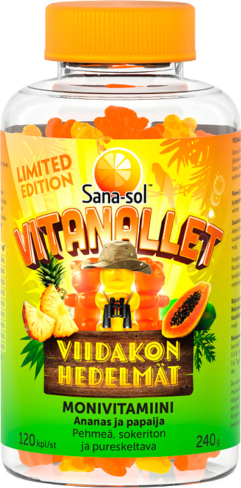 Sana-Sol Vitanallet Viidakon hedelmät monivitamiinivalmiste 120 kpl Limited Edition
