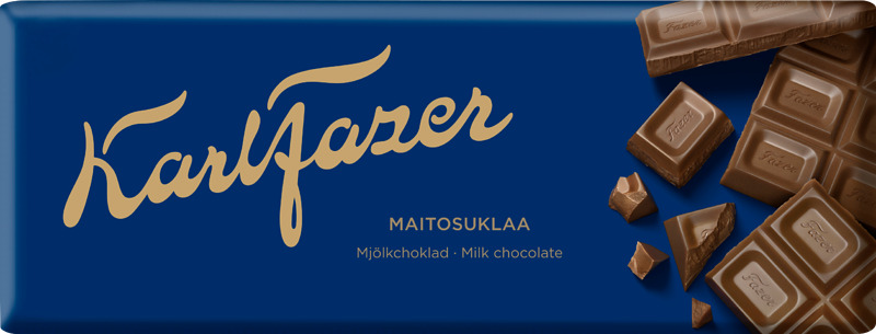 Fazer maitosuklaa 4 levyä, yksittäin 3,85 €, rajoitus 1 nippu/talous