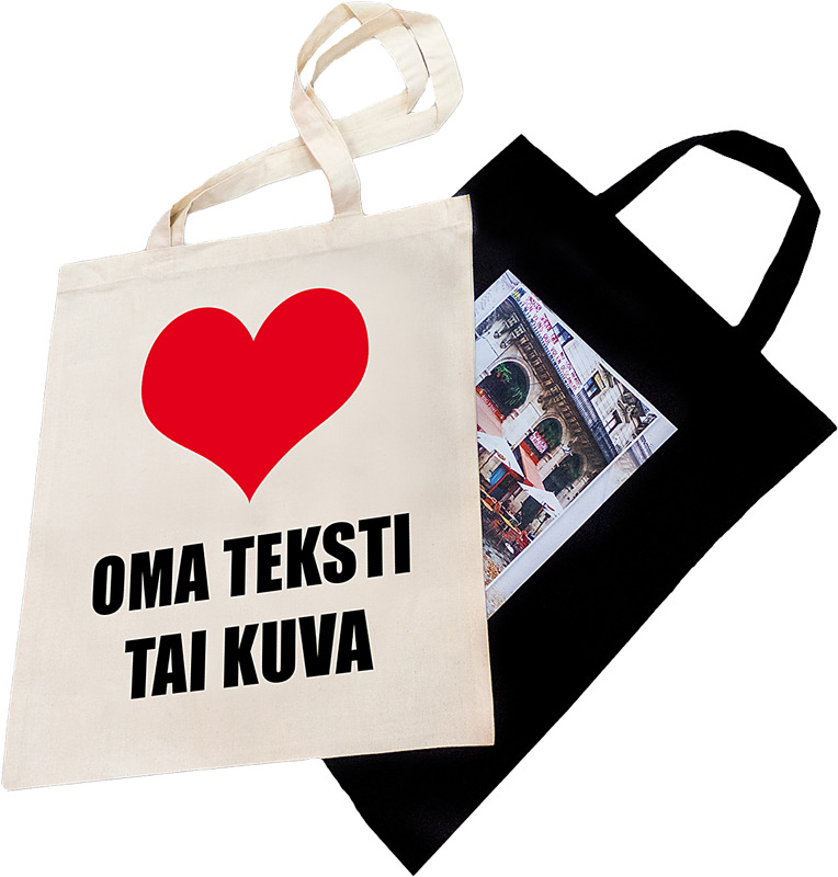 Kangaskassi omalla kuvalla tai tekstillä. Erotu yksilöllisesti.